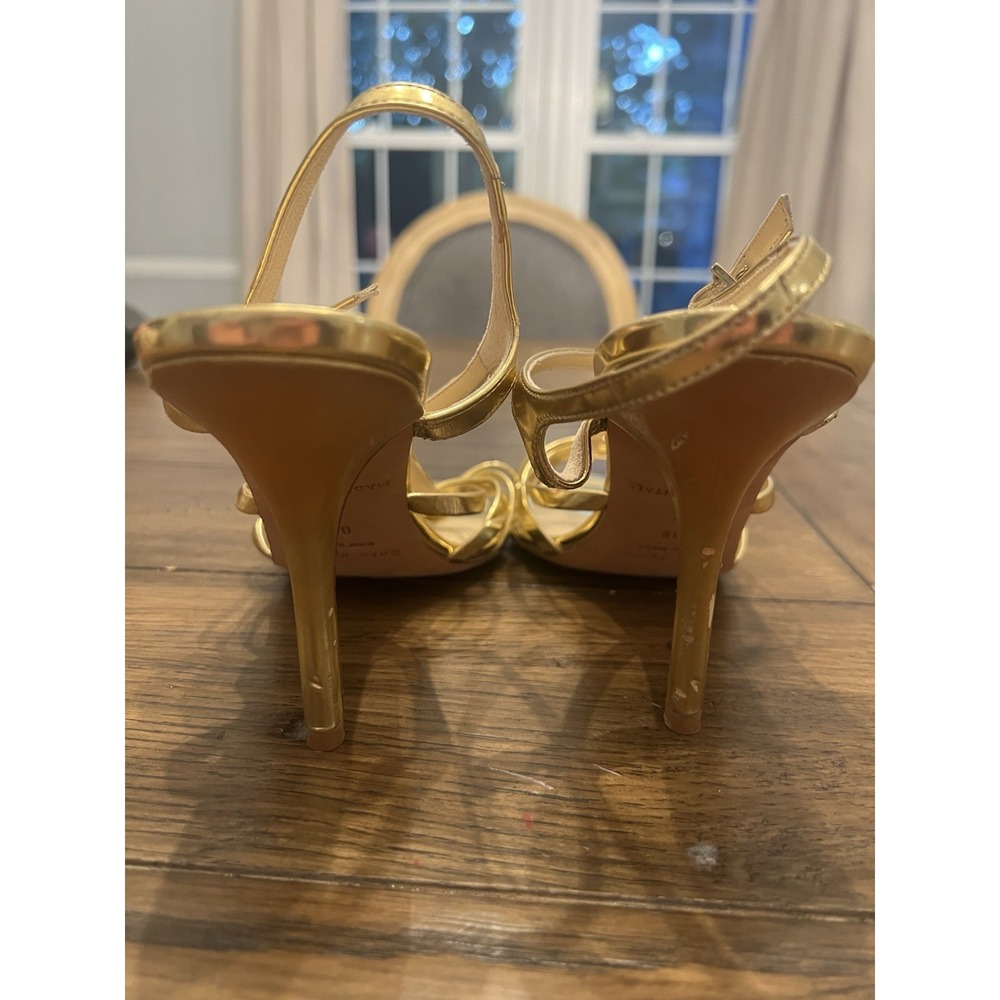 KATE SPADE Women's Sz 8.5 B Metallic Gold Leather Ankle Strap Pumps Heel Sandals - Picture 4 of 14